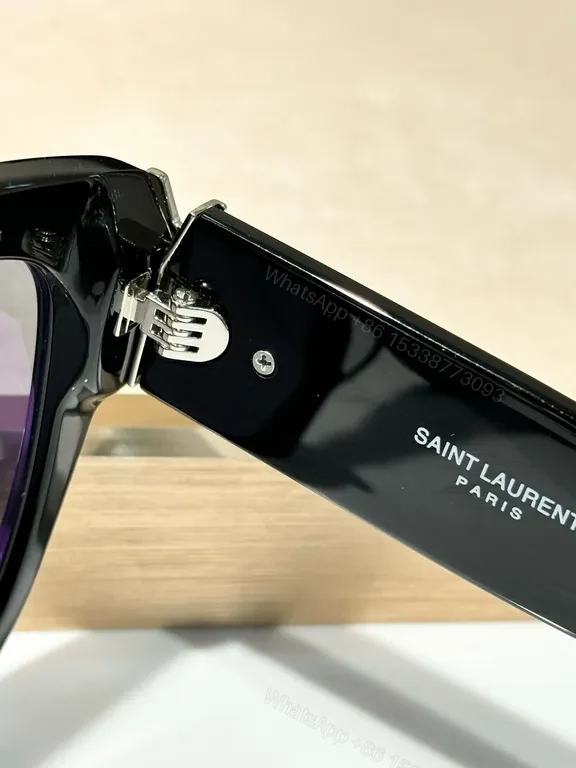 View 7 of Bold Black Acetate Sunglasses: YSL Logo Hardware Statement Sunglasses