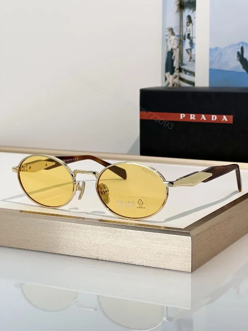 View 3 of Dark Green Lens Slim Rim Sunglasses with Gold Metal Frame