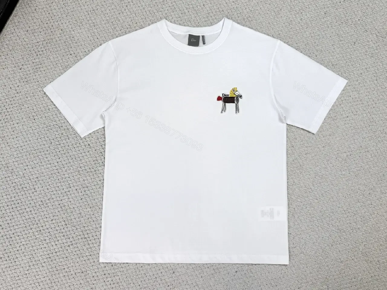 View 4 of White Cotton Tee with Tiny Dior Motif, Minimal Luxury, Everyday Essential