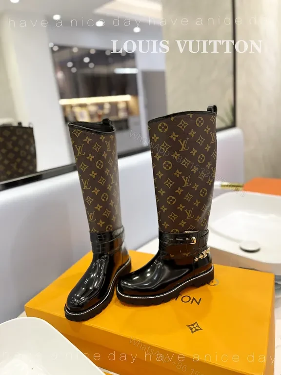View 8 of Louis Vuitton Knee-High Monogram Patent Boots