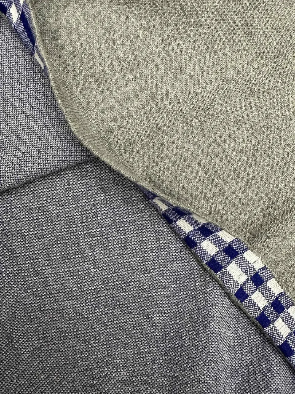 View 6 of Grey Knit Dress with Logo & Gingham Cuffs - Luxe Streetwear Style