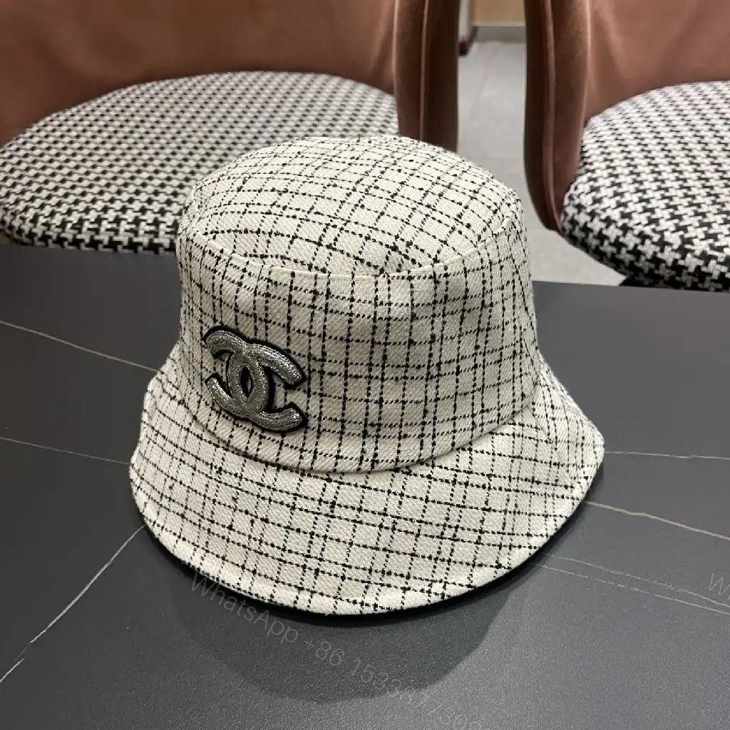 View 6 of Tweed Cap: Luxury Grid Pattern with Logo Badge