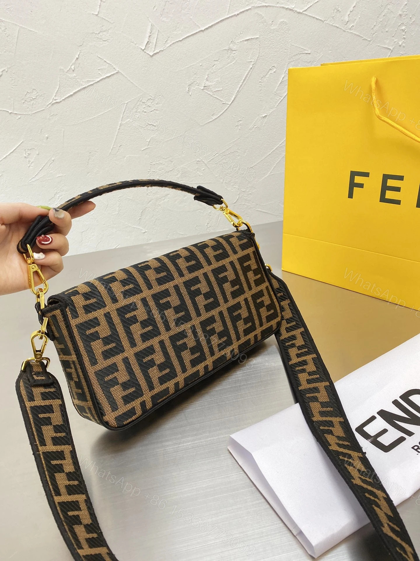 View 9 of Fendi Baguette Bag Aus Canvas In Braun