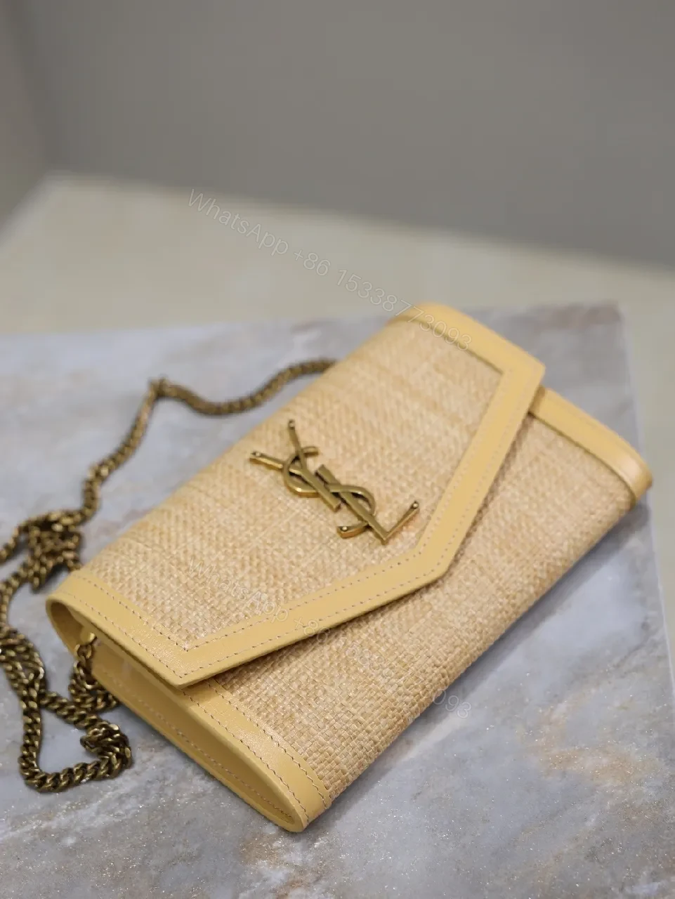 View 4 of Chic Straw Crossbody Set with Leather Trim Cardholder