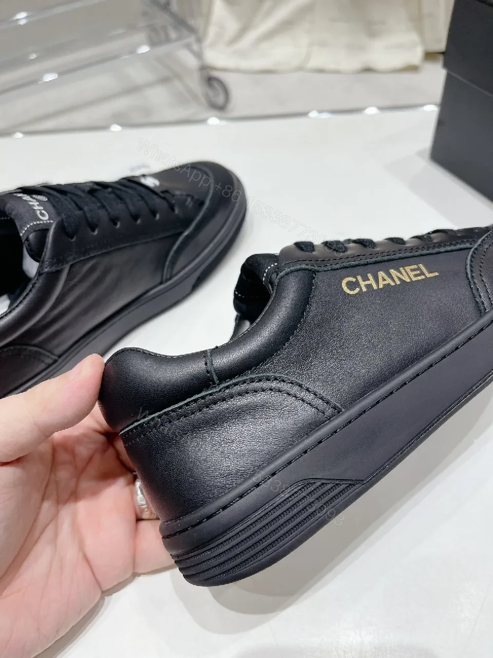 View 3 of Black Leather Sneakers: Subtle Branding, All-Day Comfort