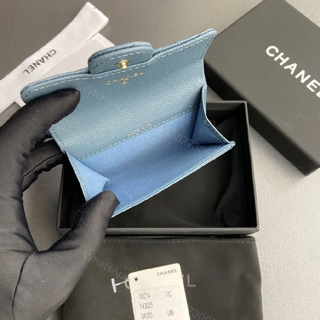 View 6 of Powder Blue Quilted Lambskin Wallet: Compact, Day-to-Night Chic