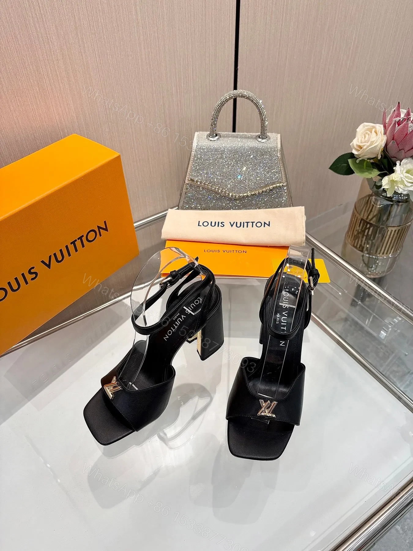 View 2 of LV Women Black Leather Heels