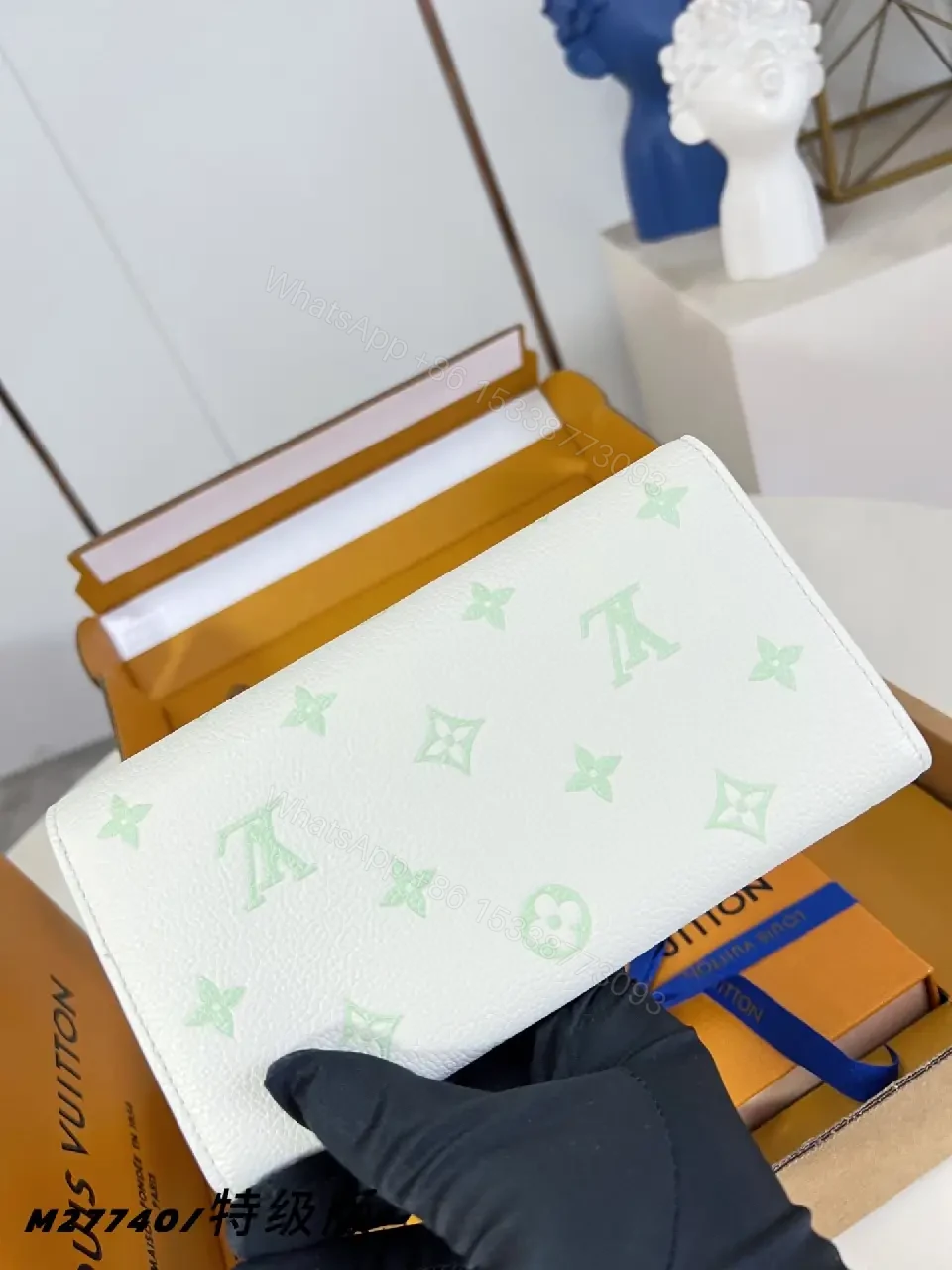 View 6 of Mint Monogram Wallet Clutch - Luxe Textured Leather