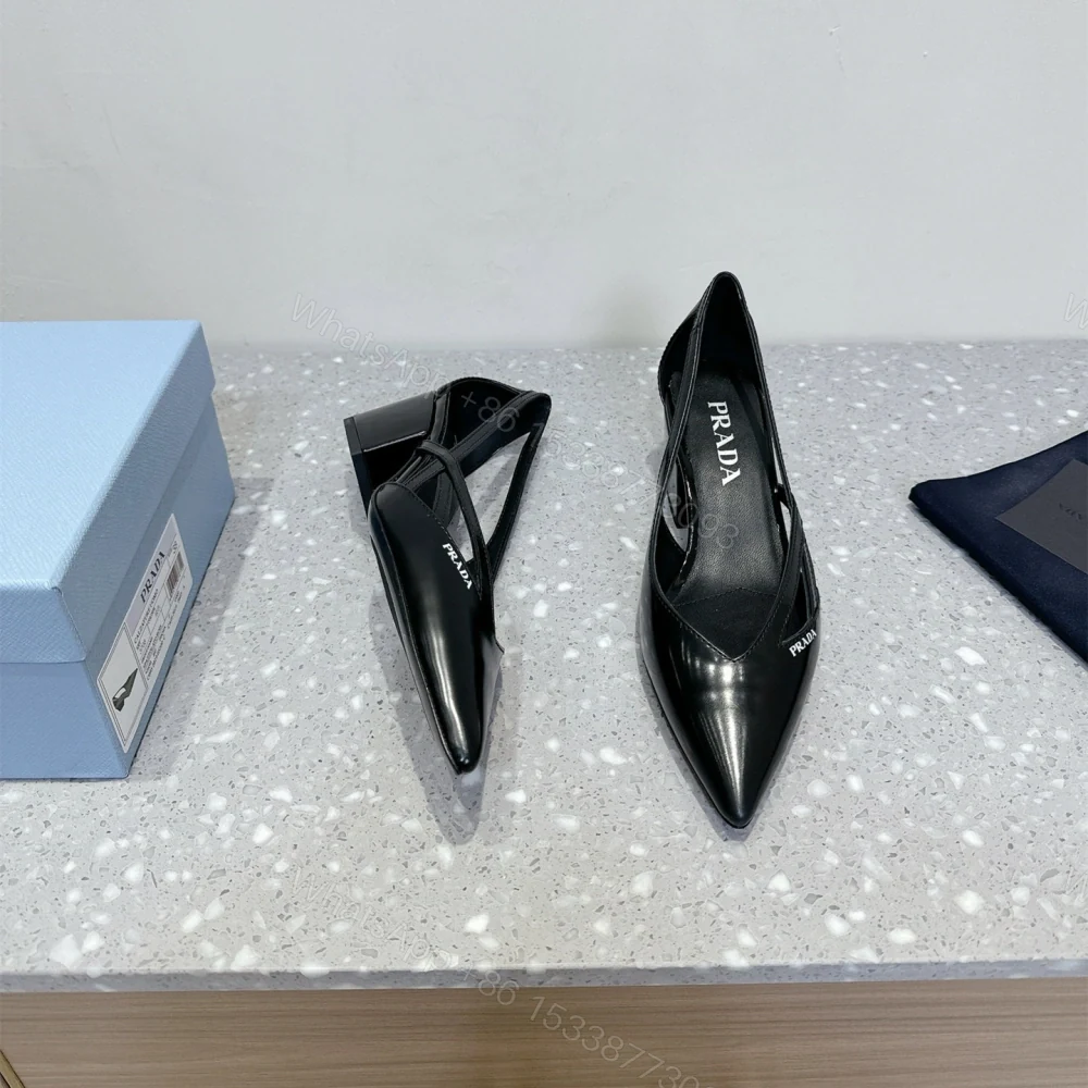 View 2 of 高仿Prada*1I747N尖頭粗跟高踭鞋5.5CM黑色免檢版
