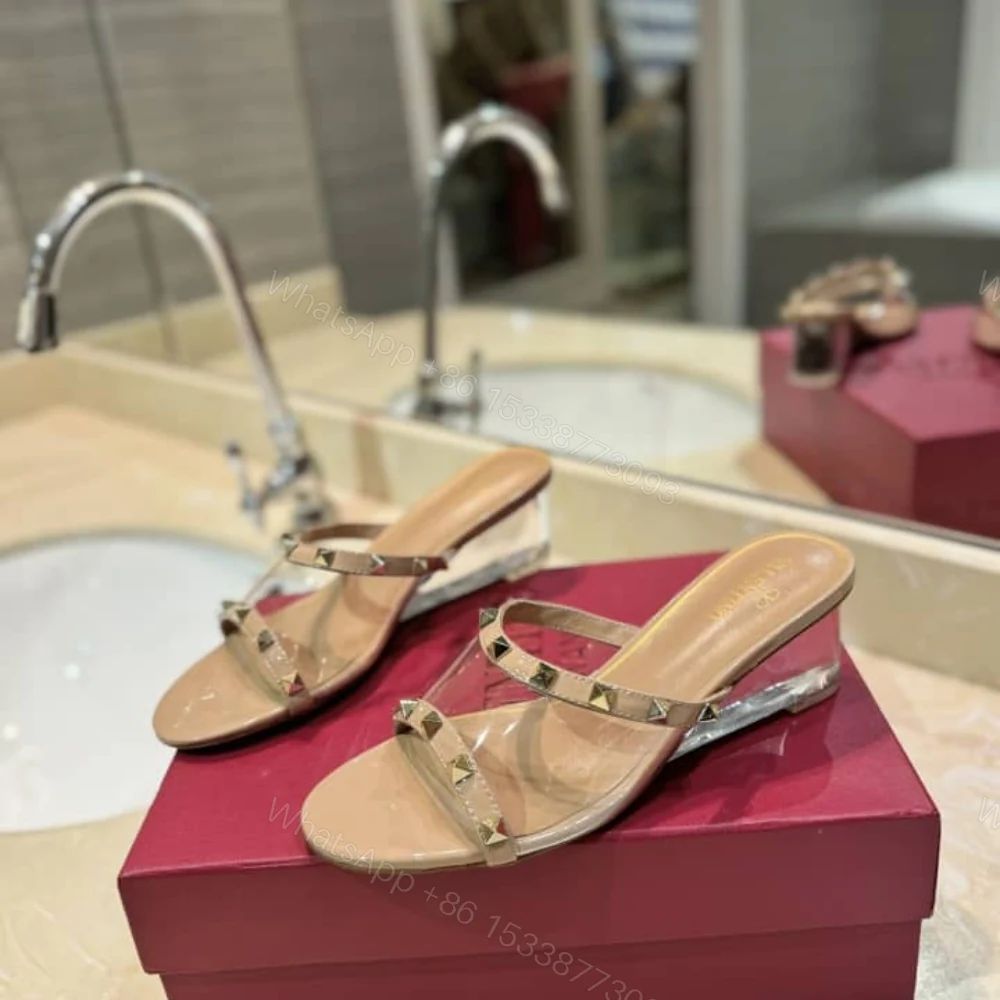View 5 of Valentino Garavani Rockstud Skin Heeled Sandals Beige