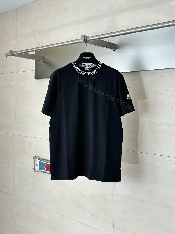 Black Cotton Tee with Moncler Logo Collar — view 1