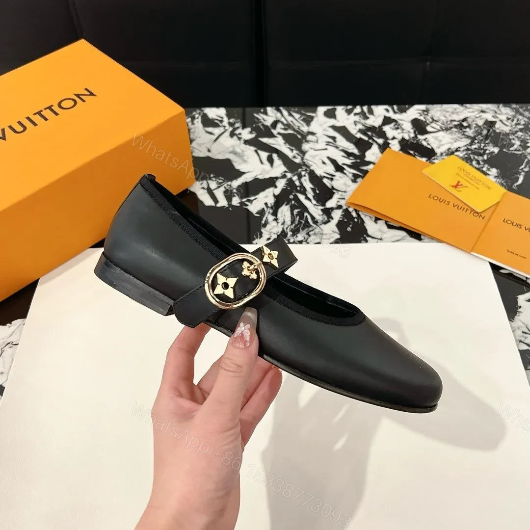 View 2 of LV Women Black Leather Mary Jane Flats