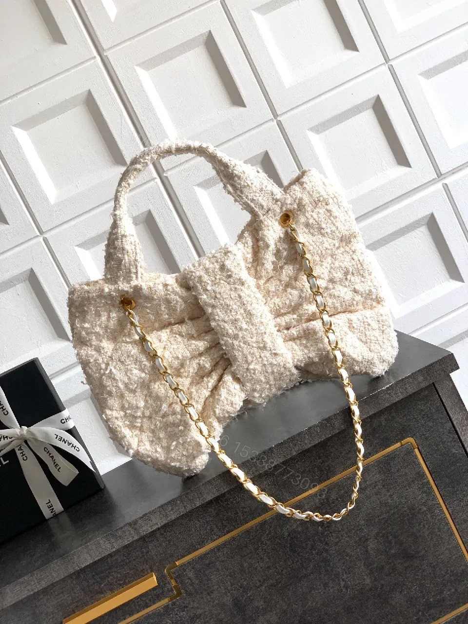 View 3 of Textured Bouclé Luxe Handbag: One-Touch Glam Cloud Bag
