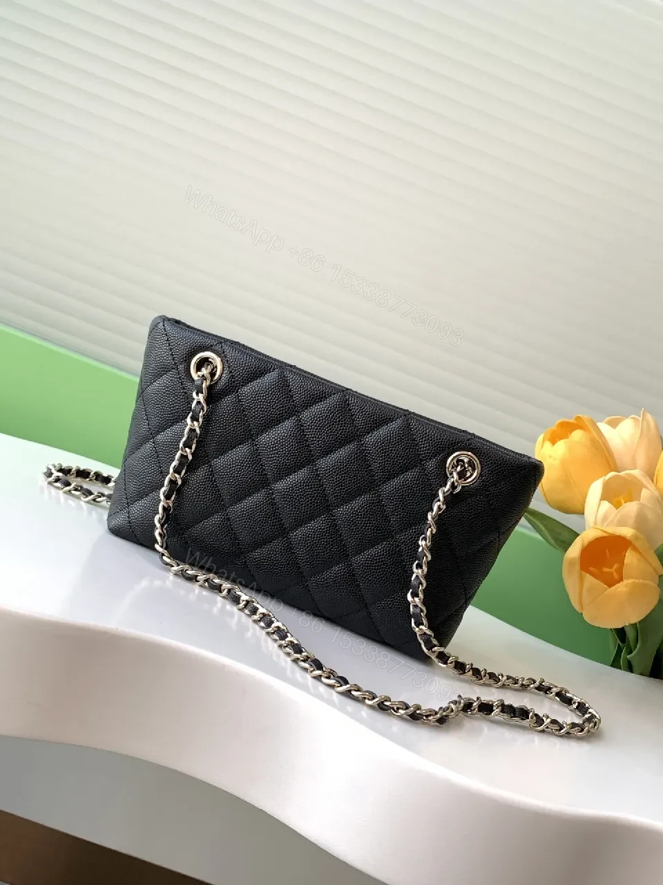 View 5 of Quilted Leather Mini Bag with Chain Strap - Black, Luxury Style