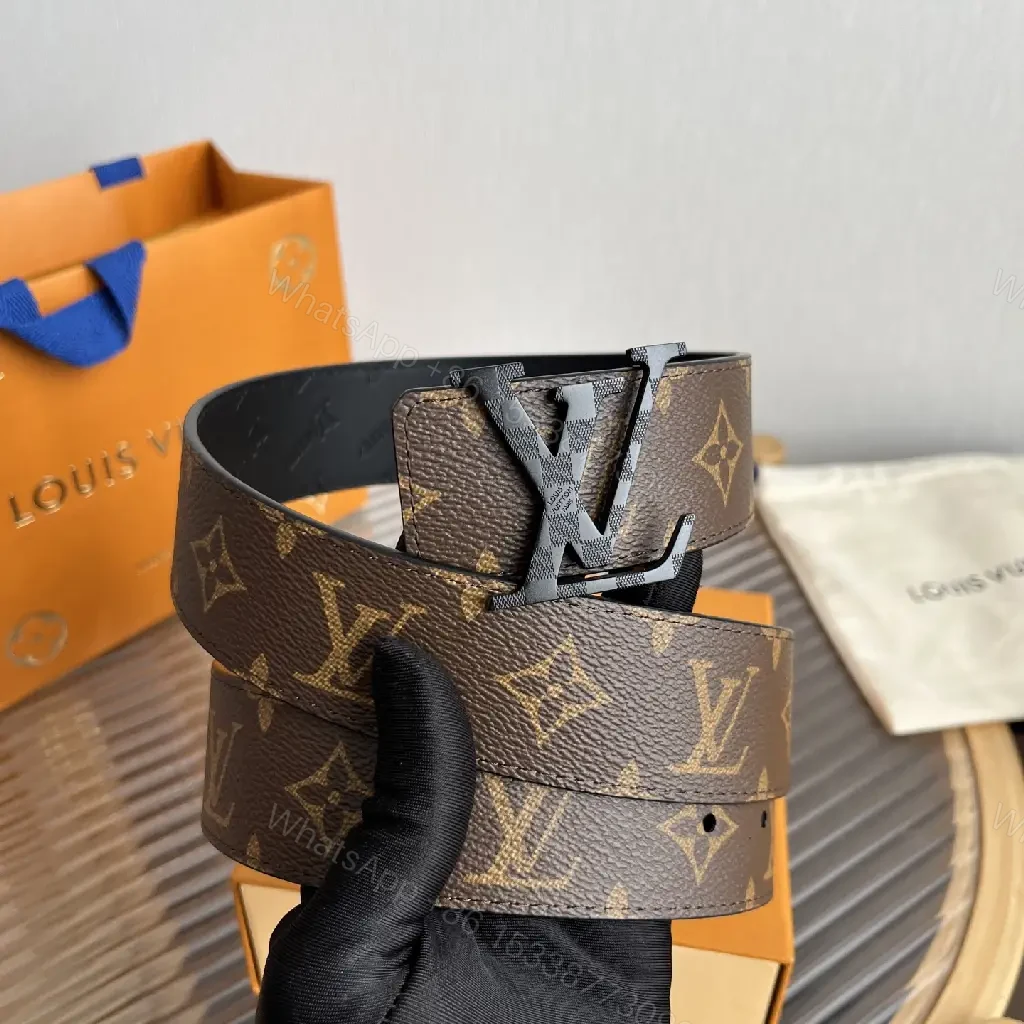 View 4 of Brown Canvas LV Belt with Interlocking Buckle, Luxury Style