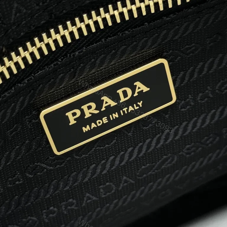 View 6 of Chic Black Nylon Prada-Influenced Shoulder Bag with Gold Hardware