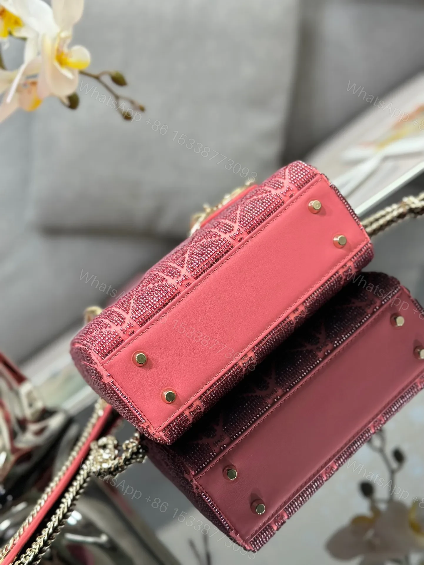 View 5 of Dior Lady Super Pink Handbag with Beads 17x15x7cm