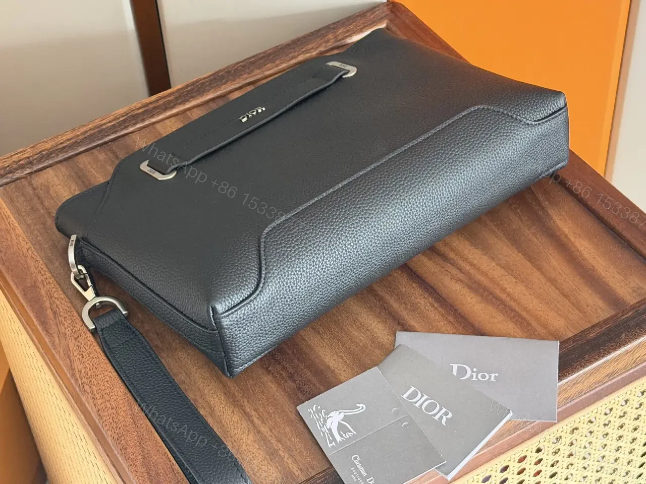 View 2 of Black Pebbled Leather Messenger – Compact Luxury Everyday Carry