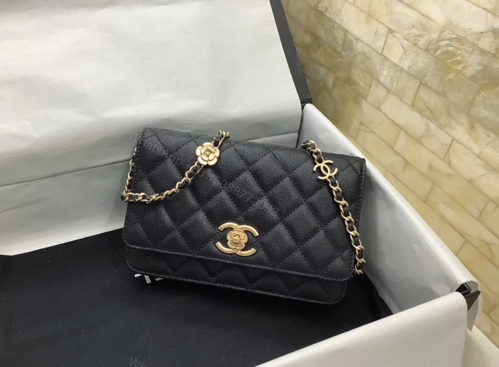 View 4 of Chic Black Quilted Shoulder Bag with Gold Chain Strap