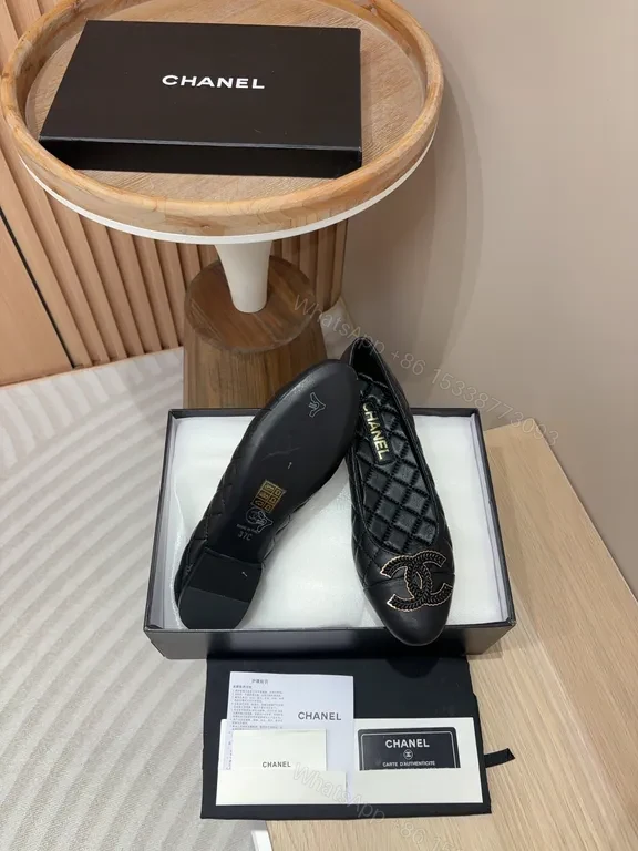 View 3 of Chanel-Style Quilted Leather Ballet Flats â€“ Interlocking Emblem