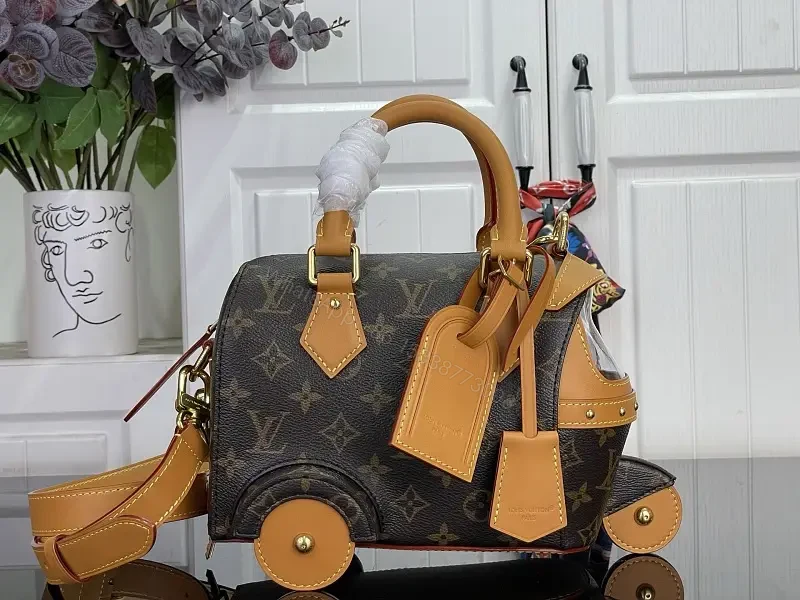 Dark Brown LV Monogram Rolling Handbag with Tan Leather Trims — view 1