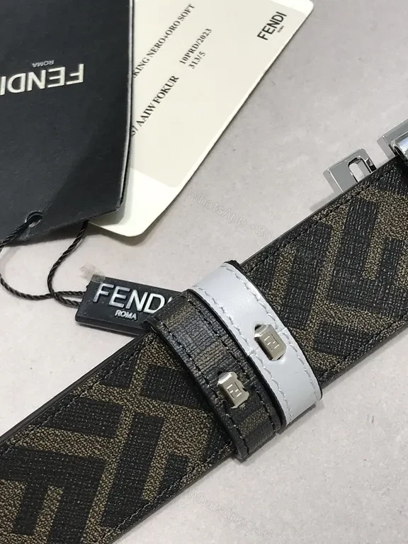 View 3 of Minimalist Gray Leather Belt with Bold Fendi Buckle - Luxury Style