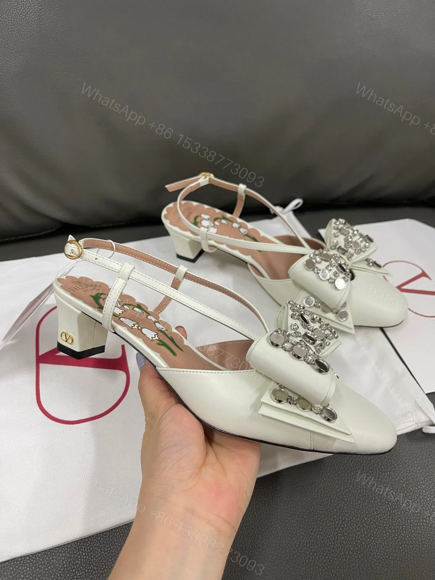 View 5 of Valentino Women White Leather Bow Embellished Flats