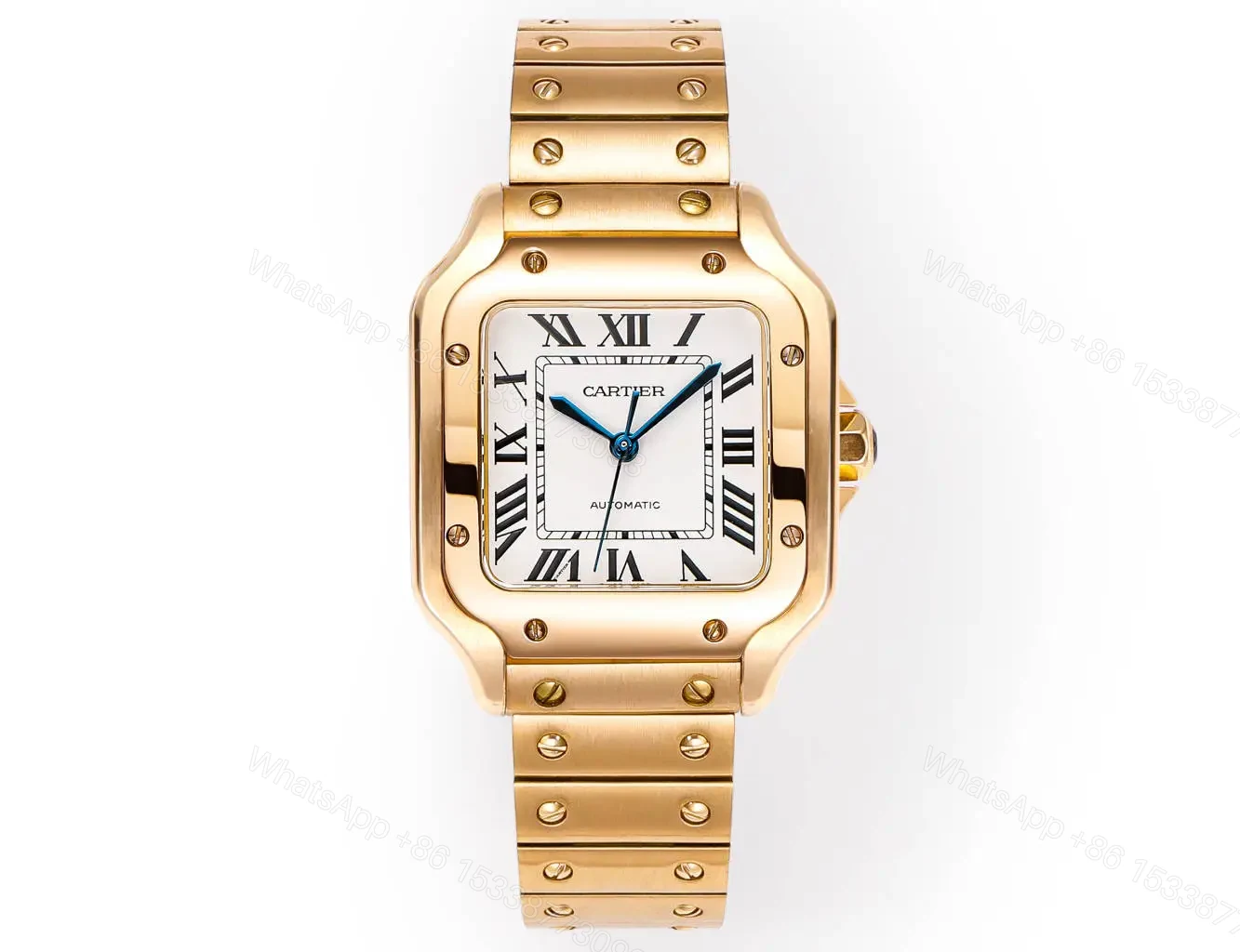 Cartier super clone Santos White Dial Gold Bracelet 35MM Premium RG-CARTIER-SANTOS-WHT-GOLD-BRC-35 — view 1