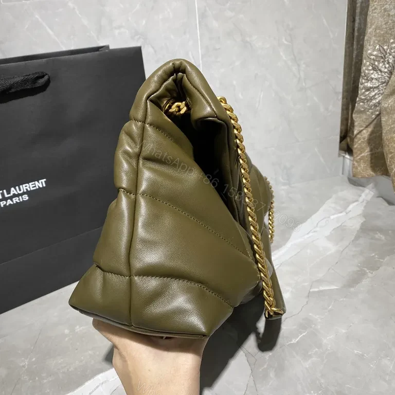 View 2 of Olive Green Quilted YSL Shoulder Bag: Gold Chain Luxury