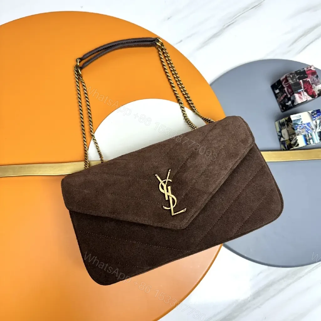 Brown Suede Shoulder Bag with Gold Hardware Clasp — view 1
