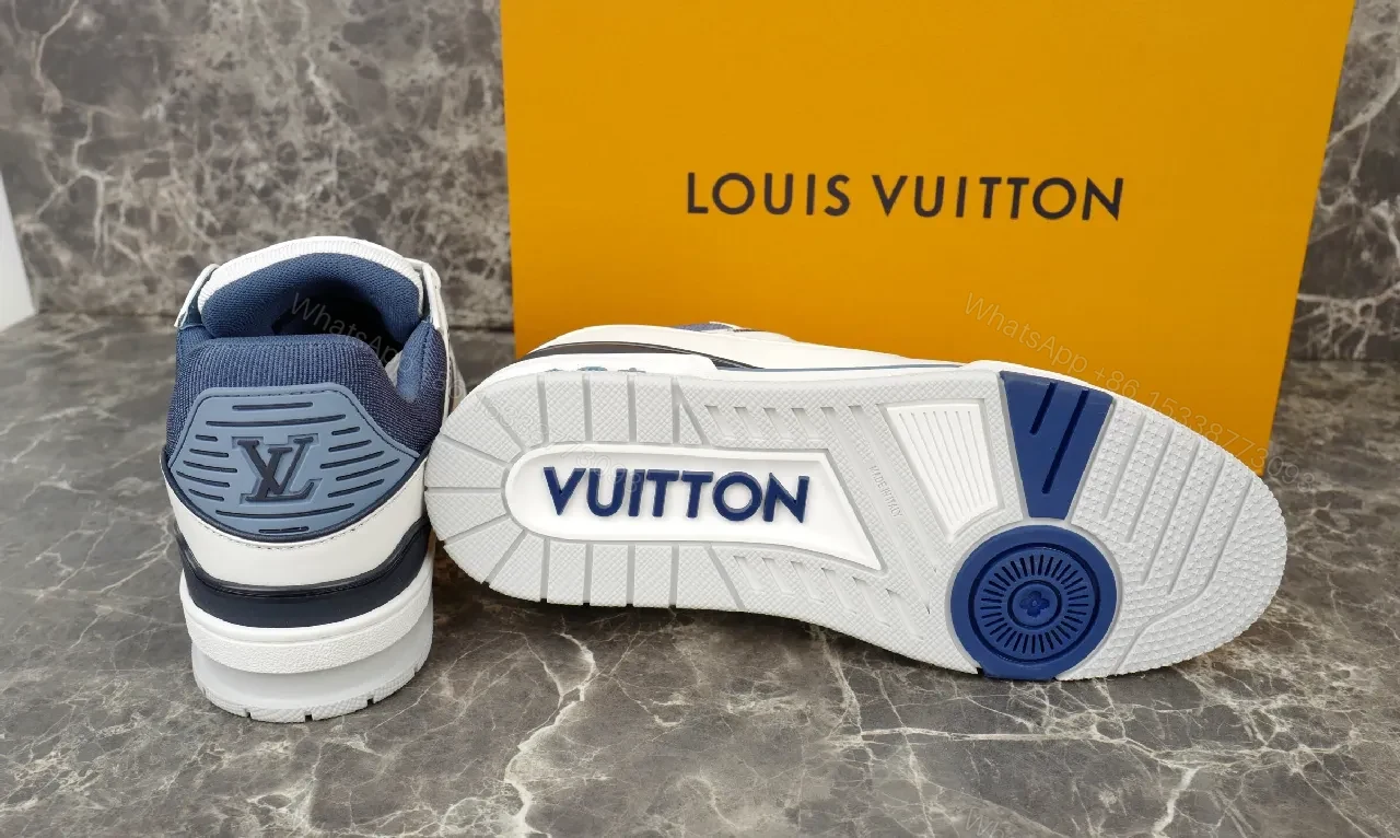 View 8 of Bright White Navy Lux Sneaker: Modern Comfort & Subtle LV-Inspired Details