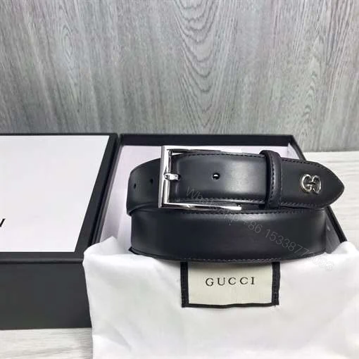 View 5 of GUCCI LEATHER BELT WITH GG DETAIL – B46