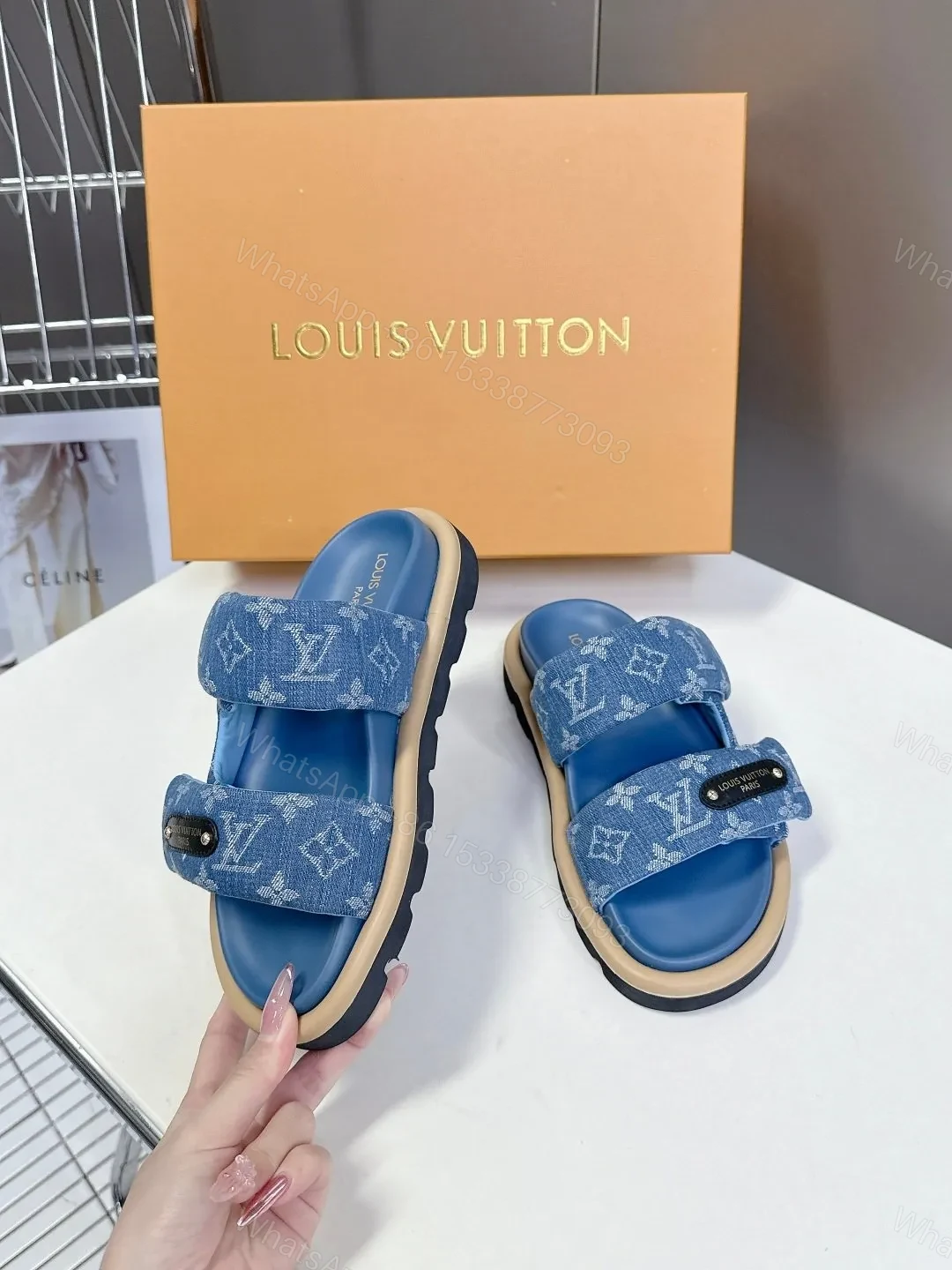 View 5 of LV Women Blue Denim Leather Sandals
