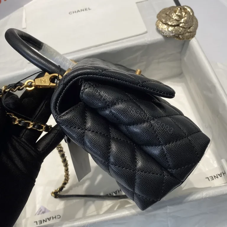 View 3 of Black Quilted Lambskin Flap Bag - Gold CC Hardware, Crossbody Style
