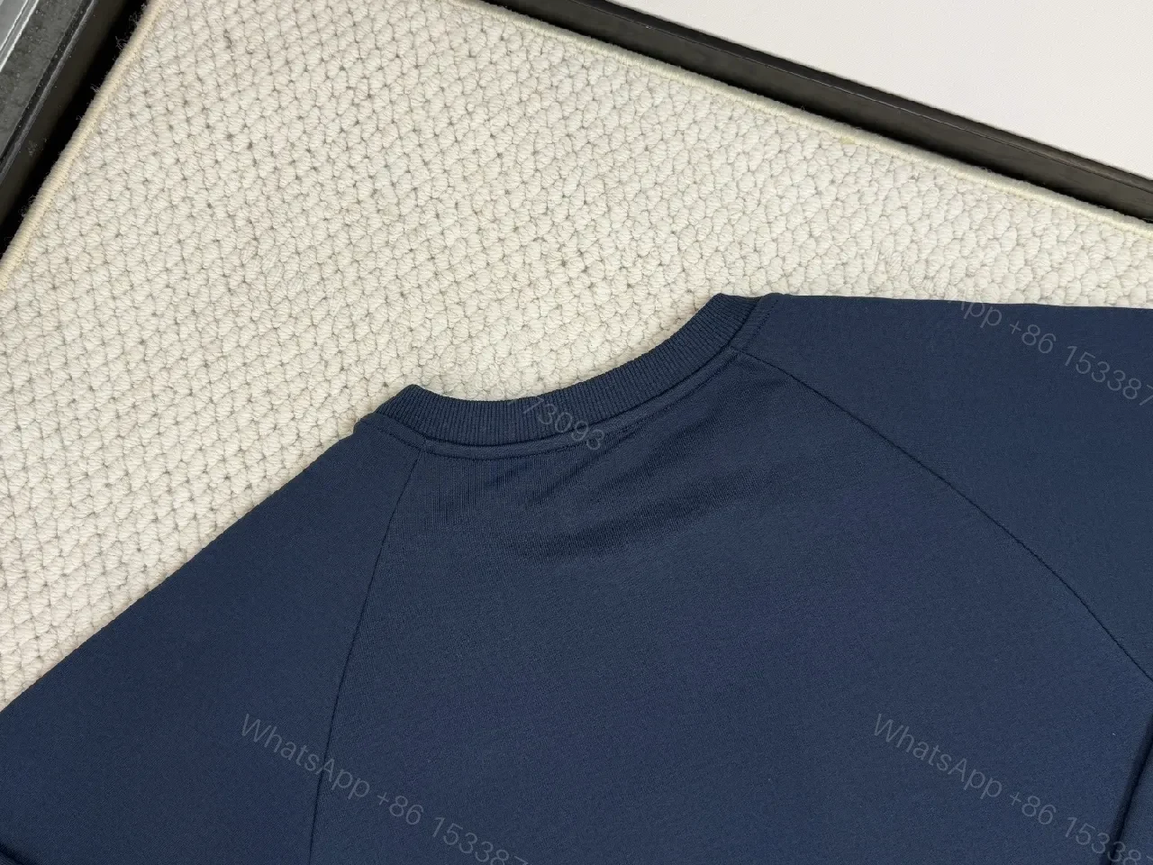 View 7 of Navy Cotton-Blend Crewneck with Arched Logo Sweatshirt