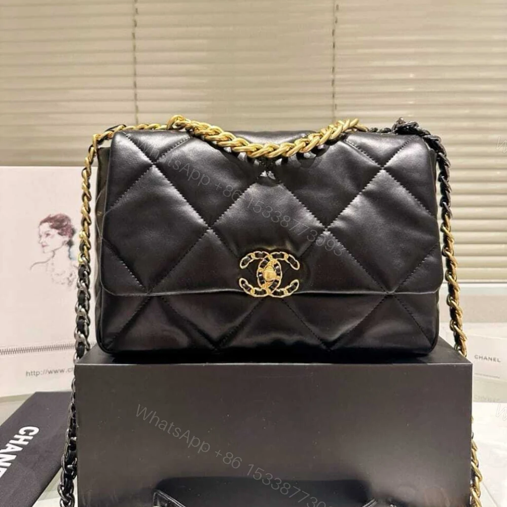 View 2 of Chanel 19 Flap Bag Shiny Gold And Silver Tone Black 30Cm