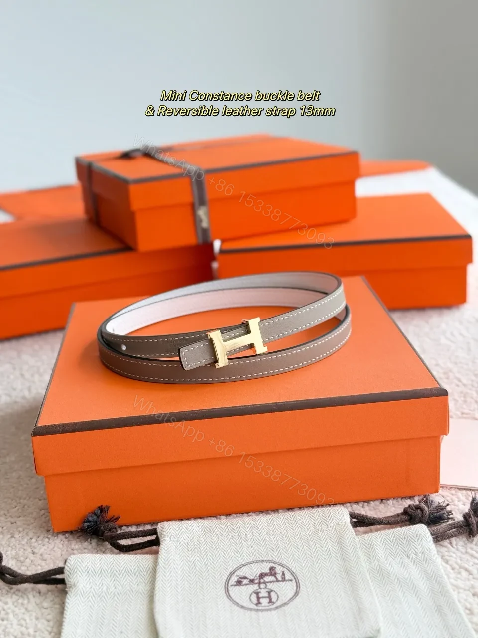 Reversible 13mm Leather Belt with Gold Buckle - Dual-Tone Style — view 1