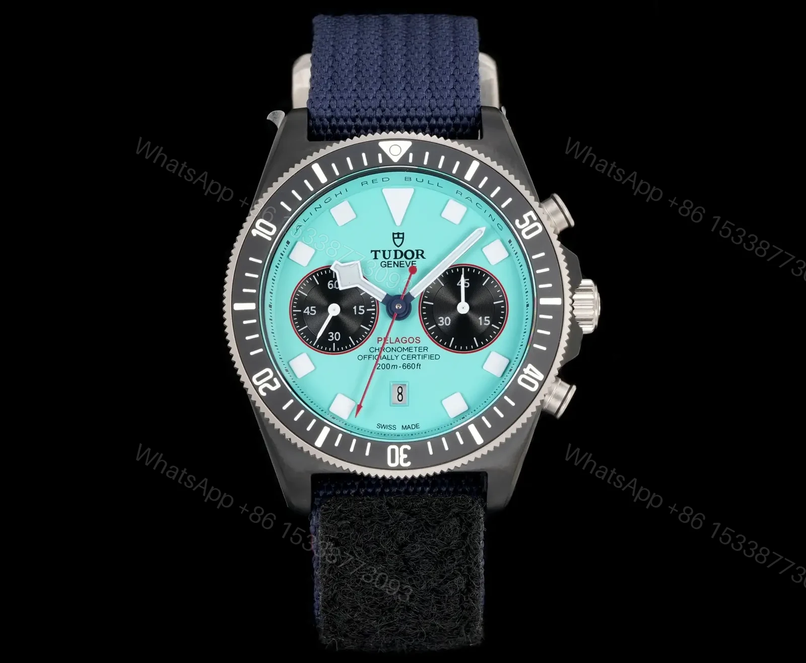 View 2 of Tudor Pelagos Chronograph Turquoise Dial Navy Fabric Strap Premium 43MM M25807KN-0001