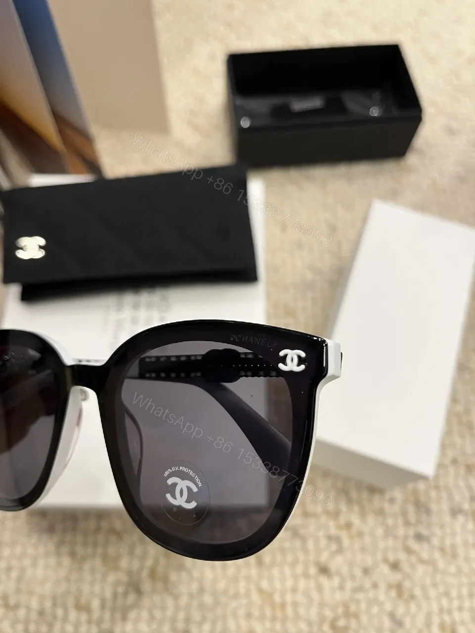 View 5 of Black Cat-Eye Sunglasses Set with Logo Details