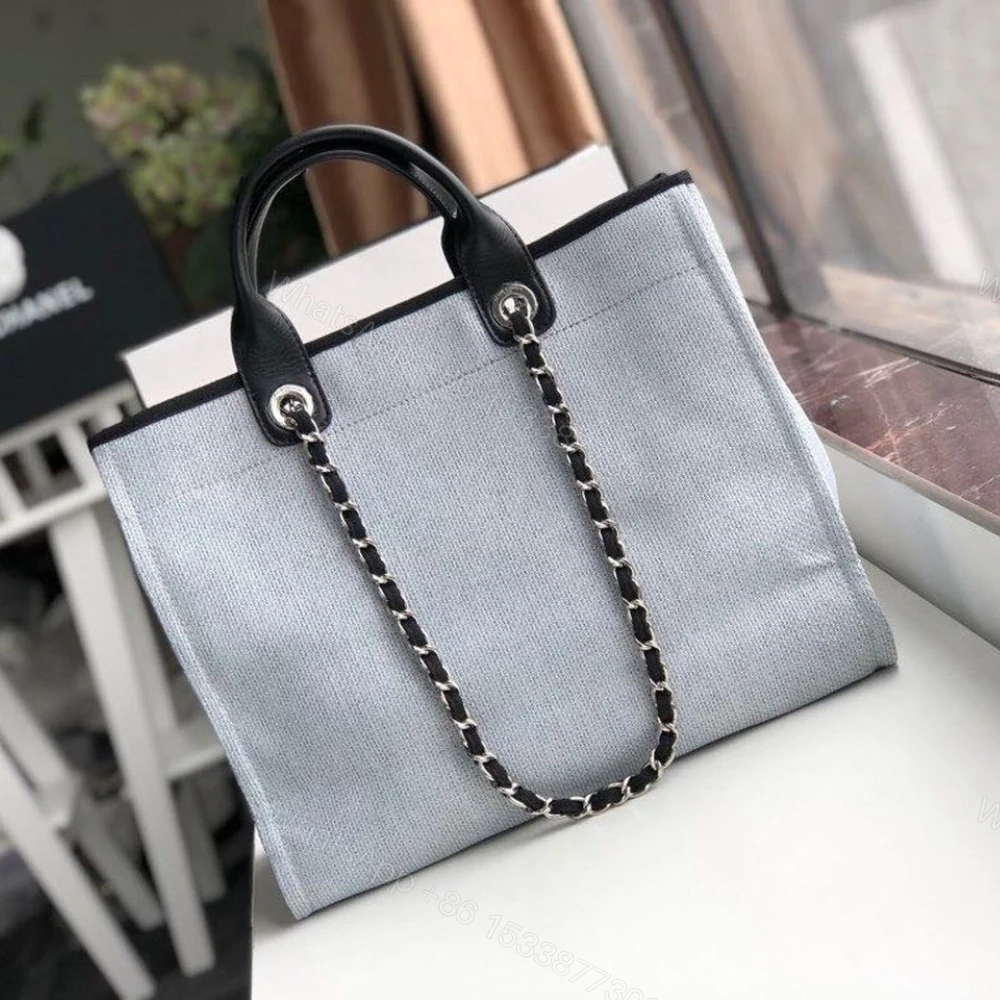 View 9 of Chanel Deauville Tote White Gray 38cm A66941