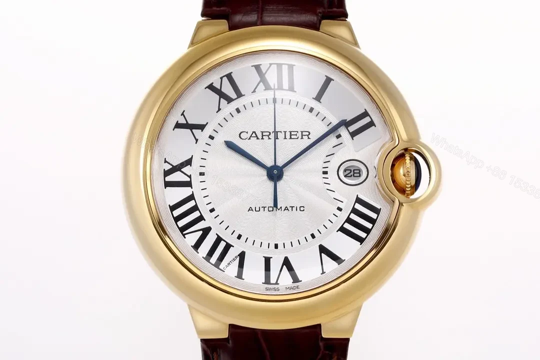 AF Factory Cartier Ballon Bleu 42mm Gold Case with Brown Alligator Leather Strap Automatic Watch — view 1