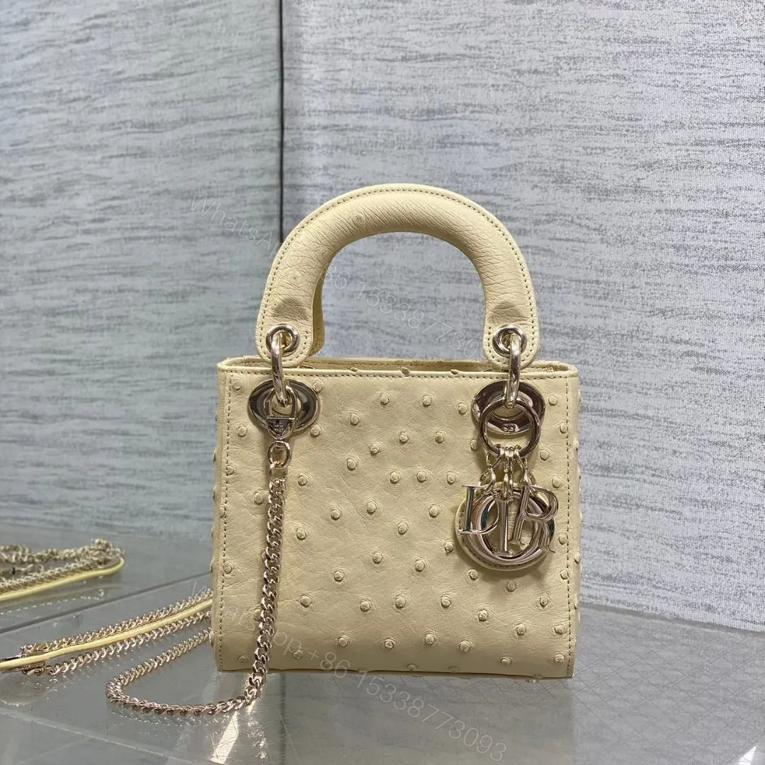 Christian Dior Mini Lady Dior bag in Beige ostrich leather — view 1