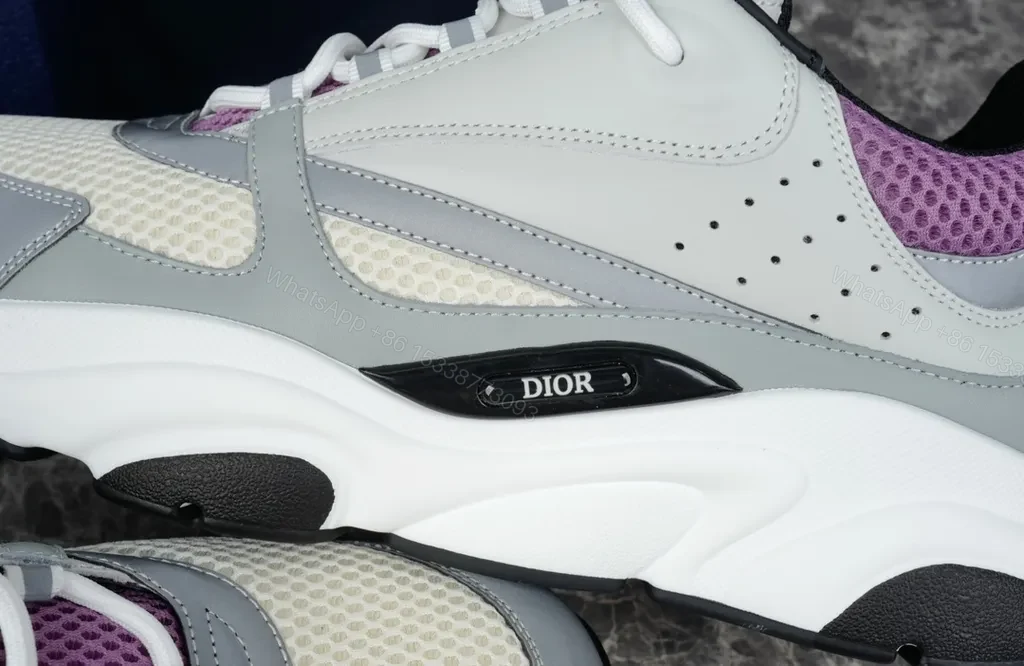 View 4 of Dior White-Calf Leather Lilac Mesh High-Tops: Luxury Sneakers