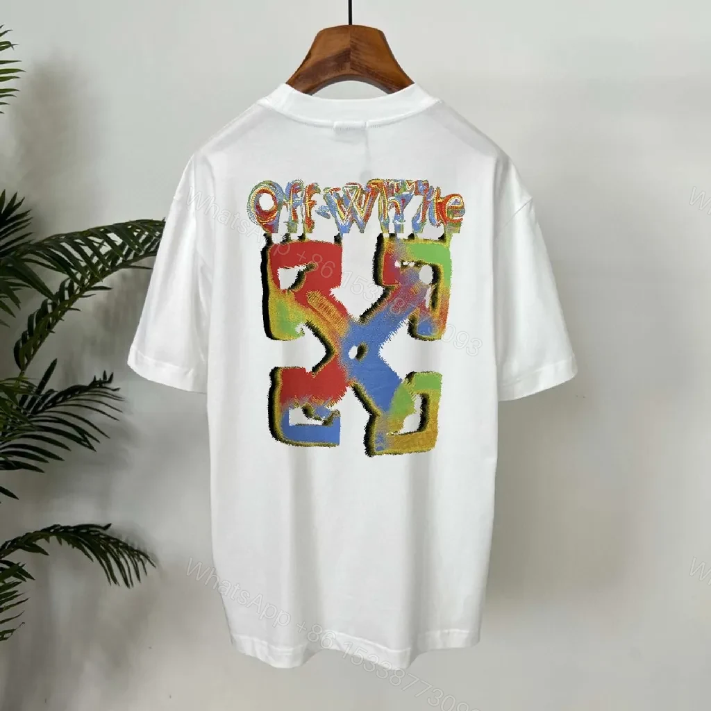 View 9 of Multicolor Off-White Logo Graphic Oversized Tee, Premium Cotton