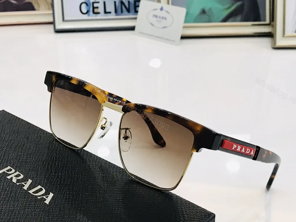 View 2 of White Prada Sunglasses: Gold Trim, UV400 Lenses, Luxury Acetate Frame