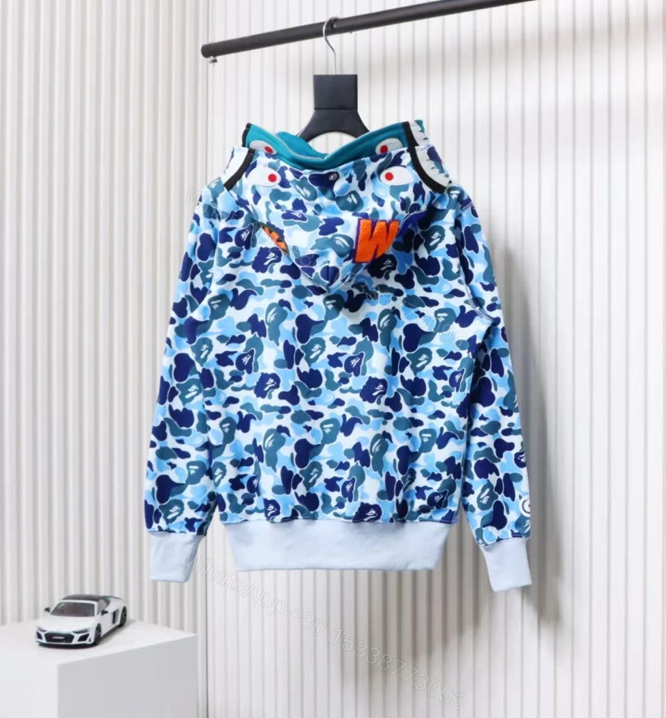 View 4 of BAPE Camouflage Double Hat Hoodie Light Blue