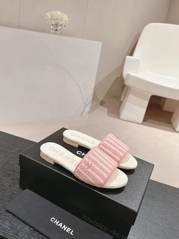 View 5 of Pink Knit Slides with Chanel-Inspired Detail â€“ Effortless Comfort