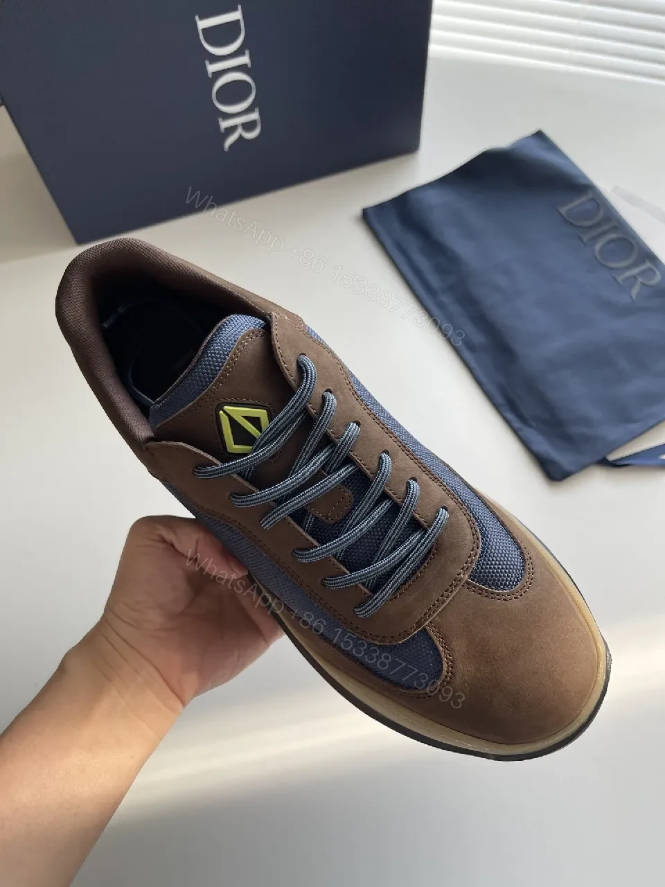 View 4 of Brown Suede & Navy Mesh High-Tops: Modern Contrast Sneakers