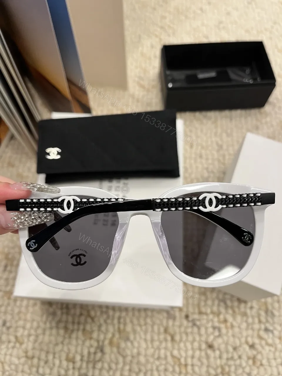 View 3 of Black Cat-Eye Sunglasses Set with Logo Details