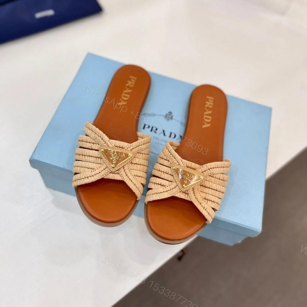 View 4 of Prada Crochet Slides Cognac Brown